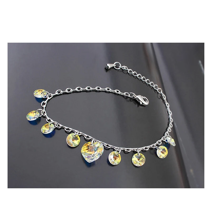 Joyashiny Bohemian Genuine Crystals from Austria Heart Charm Bracelets Silver Color Pulseras Women Jewelry