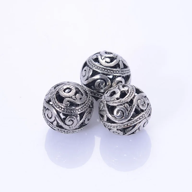 Miasol 10 Pcs Antique Design Tibetan Style Cast Beads 15MM Antique Silver Flligree Ball Charm Beads For Diy Jewelry Making