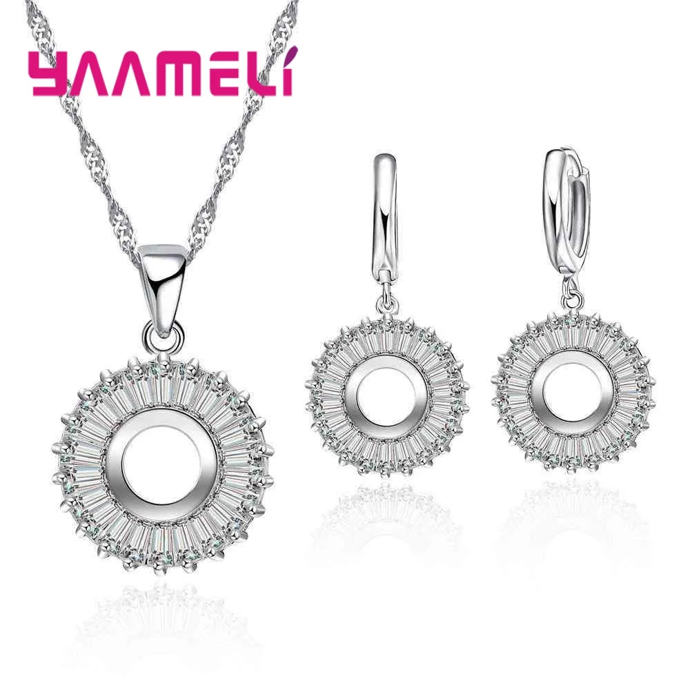 Popular 925 Sterling Silver AAA Cubic Zircon Bridal Wedding Jewelry Sets Fashion Women Austrian Crystal Necklace Earring