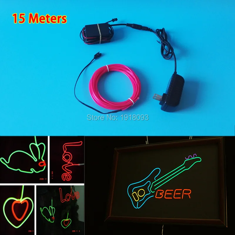 NEW AC100~220V 2.3mm 15M 10 Colors Choice EL wire glowing  House Festival decor flexible LED neon Holiday lighting Toys