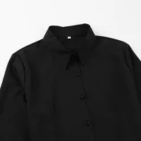 Female Women Girls Collar V Neck One-Piece Turn-down Collar Long Sleeve Button Down Easy Care Work Bodysuit Shirt Jumpsuit 5