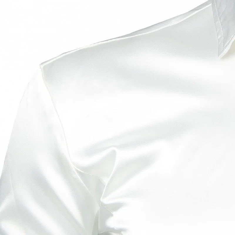 Stylish White Silk Satin Shirt Men Chemise Homme 2023 Casual Long Sleeve Slim Fit Mens Dress Shirts Business Wedding Male Shirt