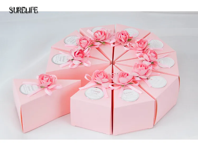 20 pezzi blu/rosa fiore triangolare stile torta festa di nozze scatole di caramelle scatole di cioccolato confezione regalo Bomboniera