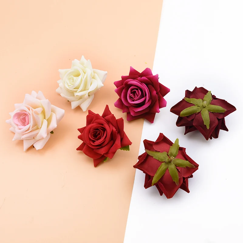 10PCS Silk Red Roses Bridal Accessories Clearance Artificial Flowers for Home Wedding Decoration Diy A Cap Gifts Box Scrapbook