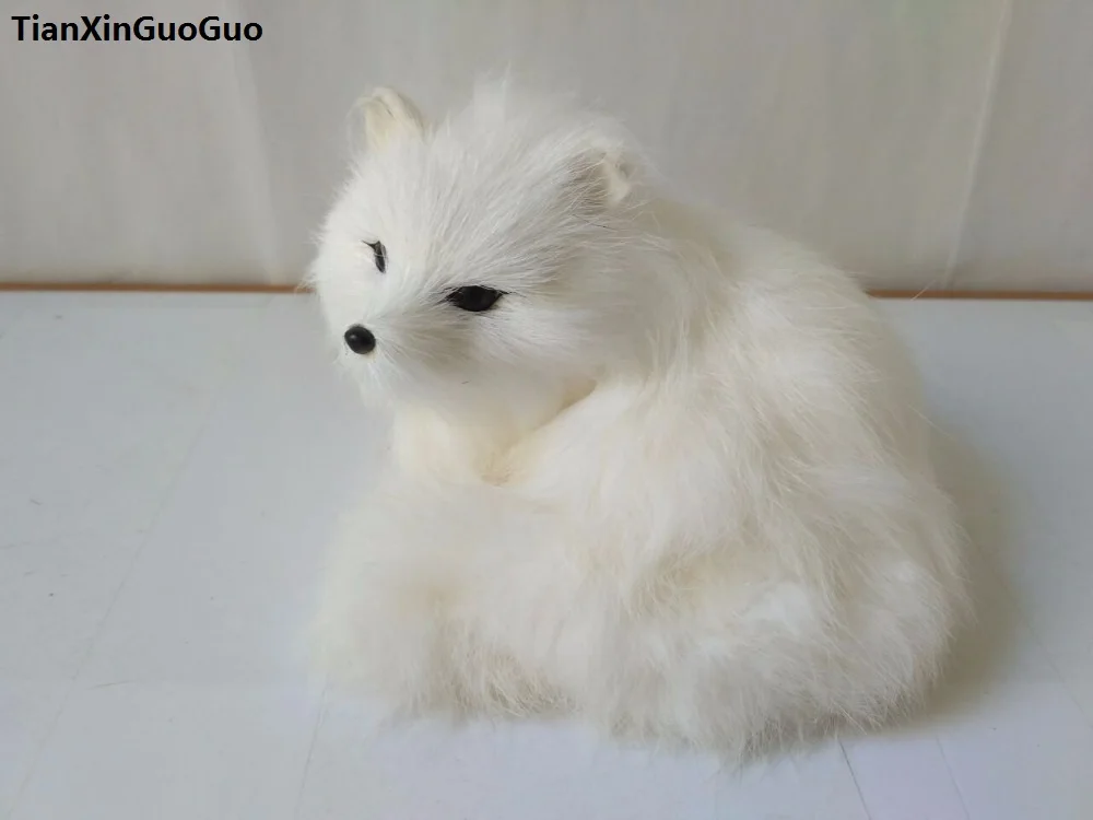 white curl-up fox hard model 13x12x9cm polyethylene&furs fox prop home decoration gift s1727