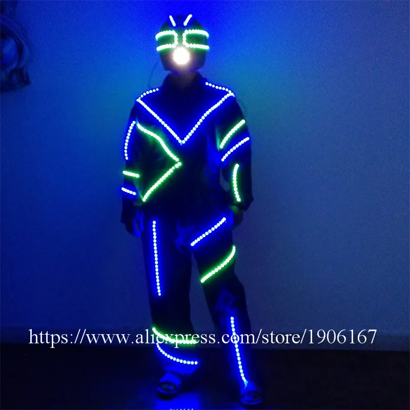 Cool Led Growing Robot Suit Led Luminous Light Up Ballroom Costume With LED Helmet Dance Performance Stage Party Event Clothes