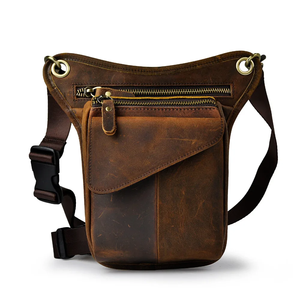 Bolso de cuero Original para hombre, bandolera de hombro pequeña de moda informal marrón, cinturón de viaje de diseñador, riñonera para pierna,