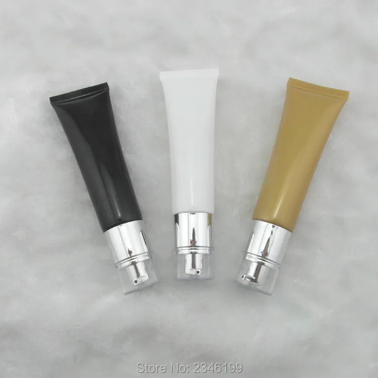 50ML 50G 30pcs/lot Empty Elegant Cosmetic Cream Refillable Tubes, Gold/Silver/Black Plastic Hose Soft Tubes with Airless Pump