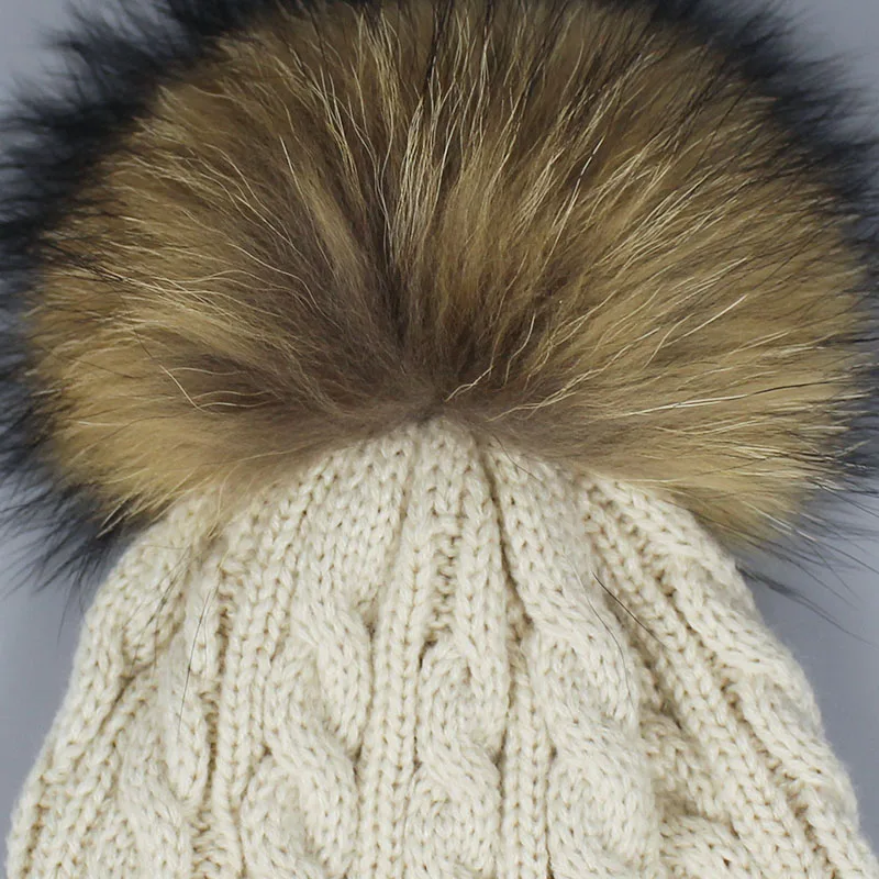 Children Winter Raccoon Fur Hats 100% Real Fur pompom Beanies Cap Natural Fur Hat for Kids 2018 Fashion Boy girl Skullies