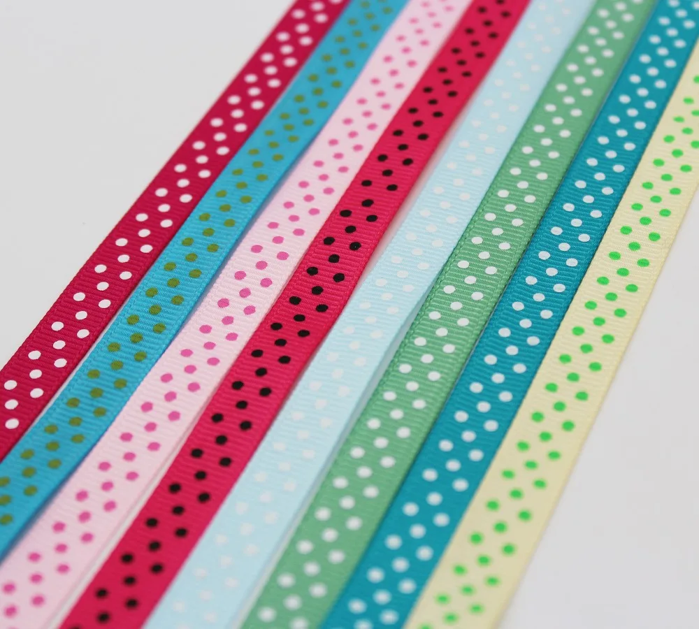 Largest Collection 3/8 inch (9MM /10mm /1cm) 30colors Polka Dots Printed Grosgrain Ribbons ECO-Friendly For DIY Girls Hairbows