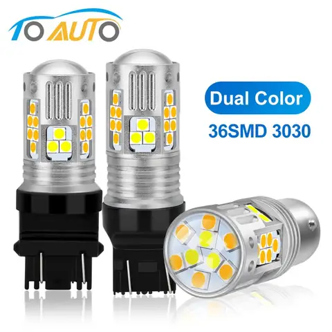 2 шт. 1157 BAY15D P21/5 Вт двухцветный светодиодный T20 7443 W21/5 Вт автомобильный DRL указатель поворота Светодиодная лампа T25 3157 P27/7 Вт автоматическое освещение лампа 12 В