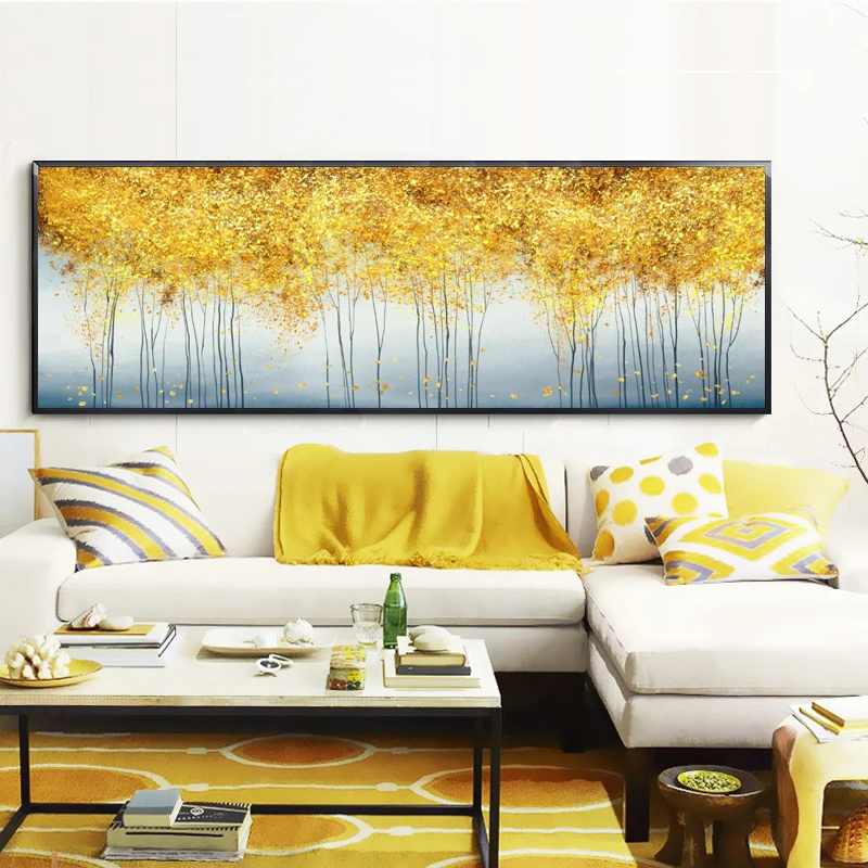 

Abstract Oil Painting on Canvas Posters and Prints Wall Art Painting Golden Money Trees Pictures for Living Room Decor No Frame