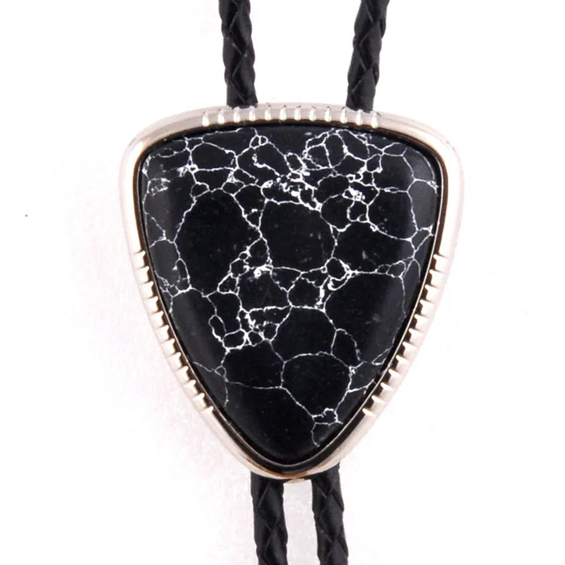 Triangle agate natural stone BOLO tie men's new high-end wedding accessories Leather rope 4*100MM