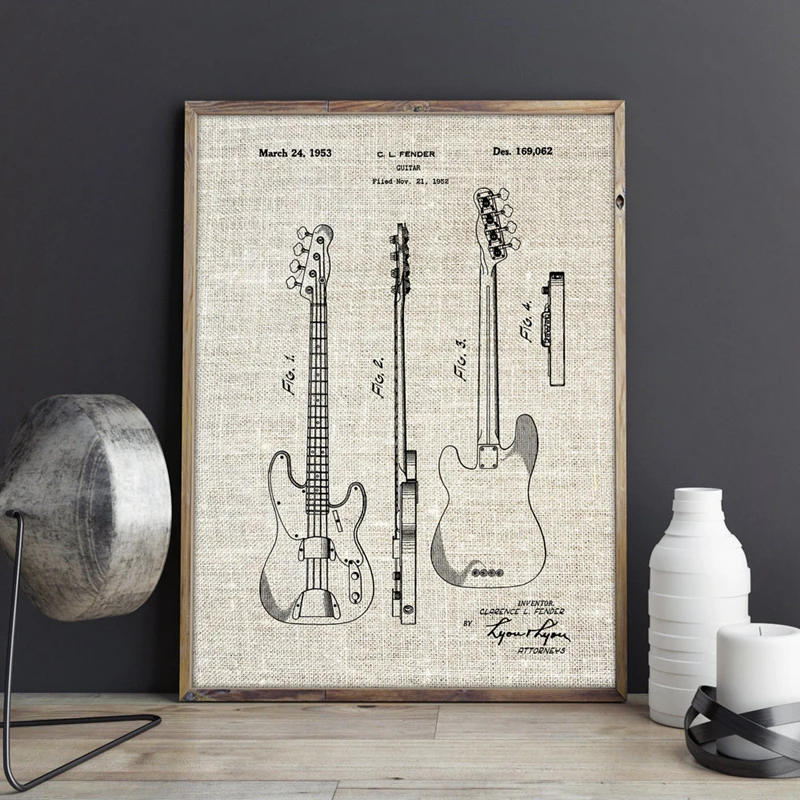 الدقة باس براءات الحاجز الغيتار مخطط Posters الملصقات والمطبوعات الموسيقار هدية فكرة قماش اللوحة ديكور فني جدار المنزل