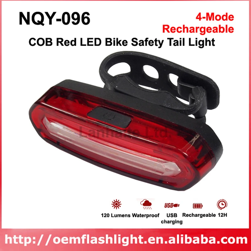 NQY-096 High Power COB Red LED Light 120 Lumens 4-Mode Rechargeable Bike Tail Light - Black and Red ( 1 pc )