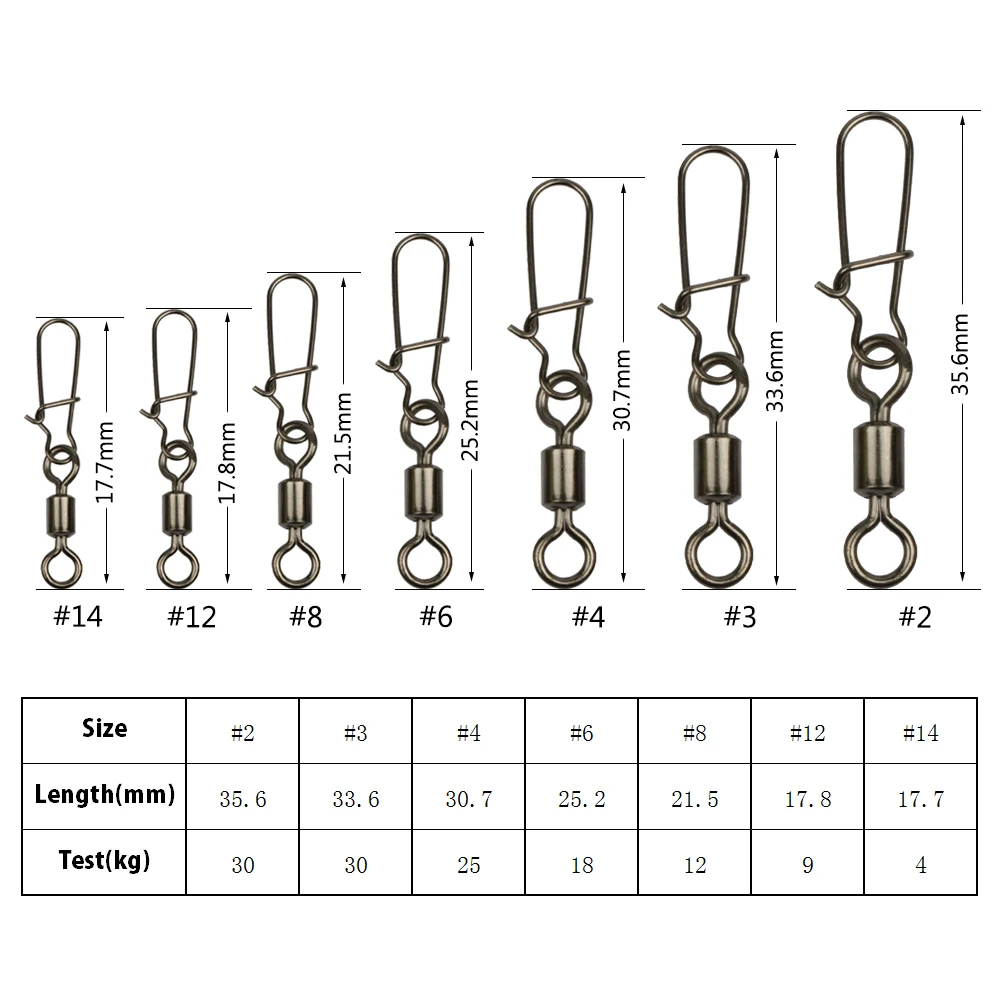 Goture 200pcs/lot MS+ZQ Rolling Fishing Swivel With Nice Snap Size 8, 6, 4, 2 Pin Hook Lure Terminal Carp Fishing Tackle