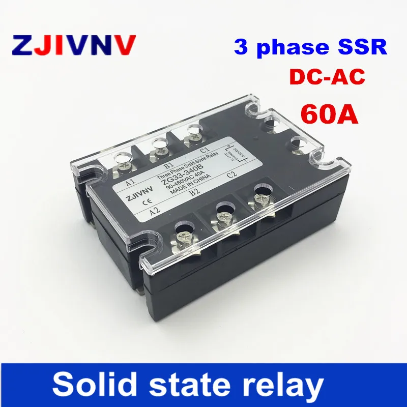 

Brand new 60A 3-phase SSR solid state relays DC control AC general purpose relays three phase solid state relay 60A zero-cross