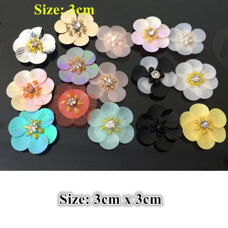 Maxsin Fun Different Color Size Sequins Beads Flower Patch Sew On Clothing Applique DIY Decoration Stickers Random 10PCS/Lot