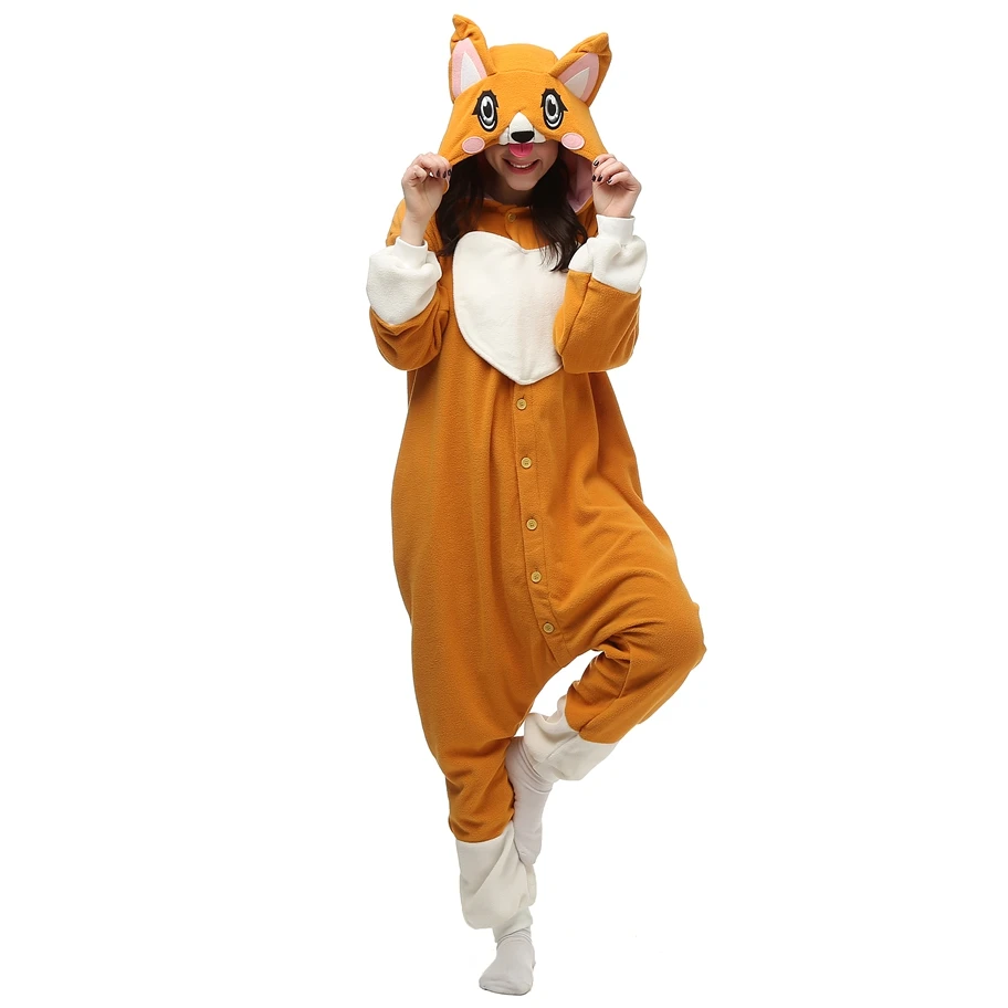 

Adults Polar Fleece Kigurumi Women Cosplay Costume Love Heart Corgis Dog Animal Onesies Pajama Halloween Carnival Party Jumpsuit