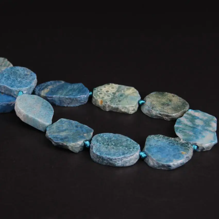 New!!! 11-13PCS/strand Blue Coral Jades Fossils Raw Slab Nugget Beads,Ocean Chrysanthemum Stone Agates Slice Pendants Jewelry