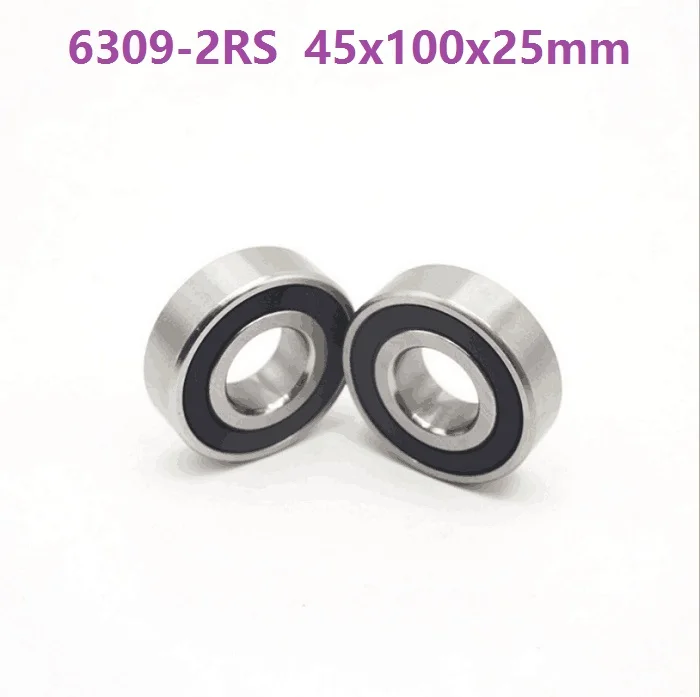 2pcs/lot 6309RS 6309-2RS 6309 RS 2RS 45x100x25mm Deep Groove rolling bearings Deep Groove Ball bearing 45*100*25mm