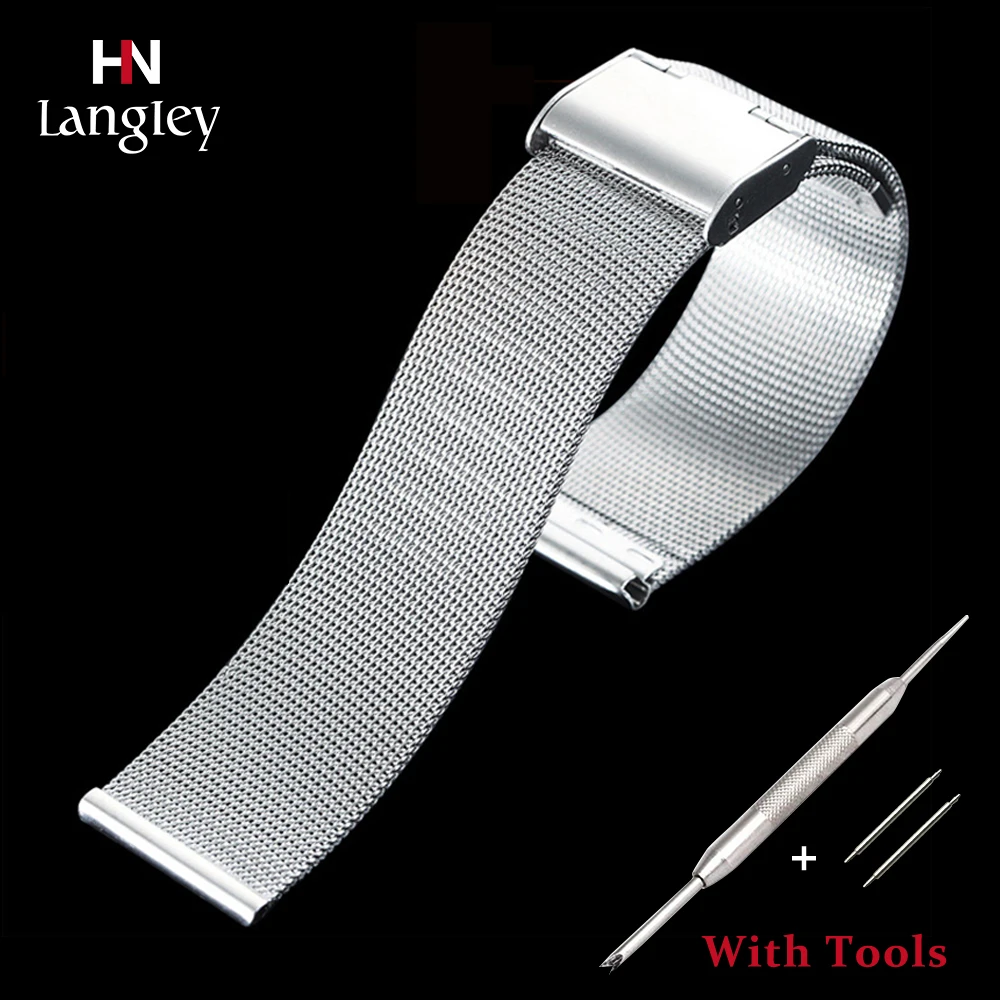 12mm-24mm ultradünnes, komplett aus Edelstahl gefertigtes Mesh-Uhrenarmband für Herren und Damen, schwarzes Sicherheitsverschlussband, Uhrenzubehör