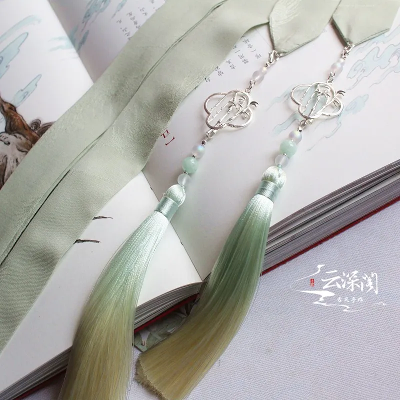 

Greengage around antique turquoise hair ribbon hanfu gradient tassel hair band ancientry tire hanfu hair accessories