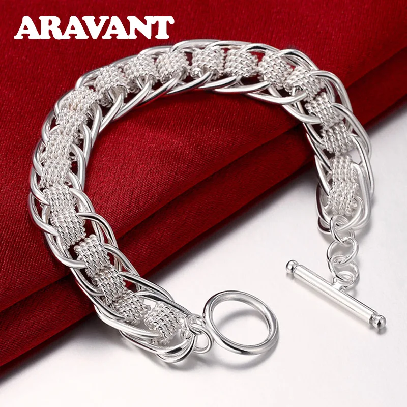 

925 Silver Round Circles Charm Bracelets Chain For Women Fashion Jewelry