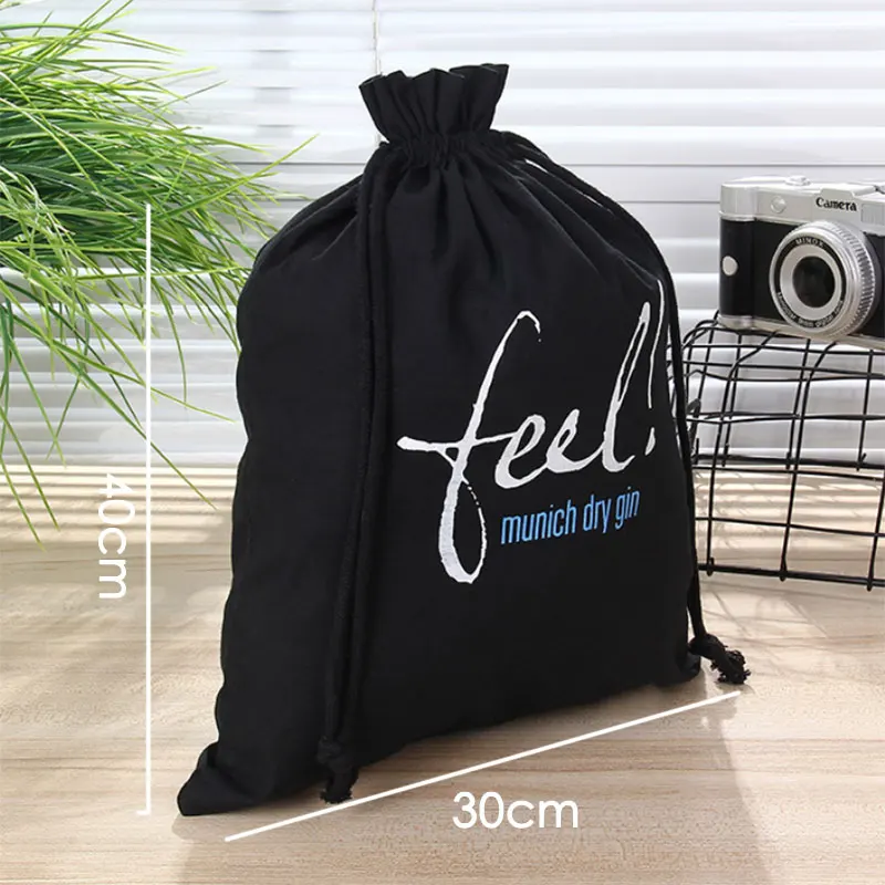 100pcs Print Logo Canvas Drawstring Bag Travel Drawstring Pouch Pure Cotton Cloth Bags Storage Bag for Christmas Gift Package