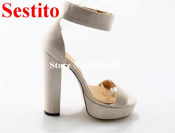 

Beige Suede Women Sandals Ankle Strappy Sandals Thick Chunky High Heel Platform Solid Colors Sexy Open Toe Dress Shoes Gladiator