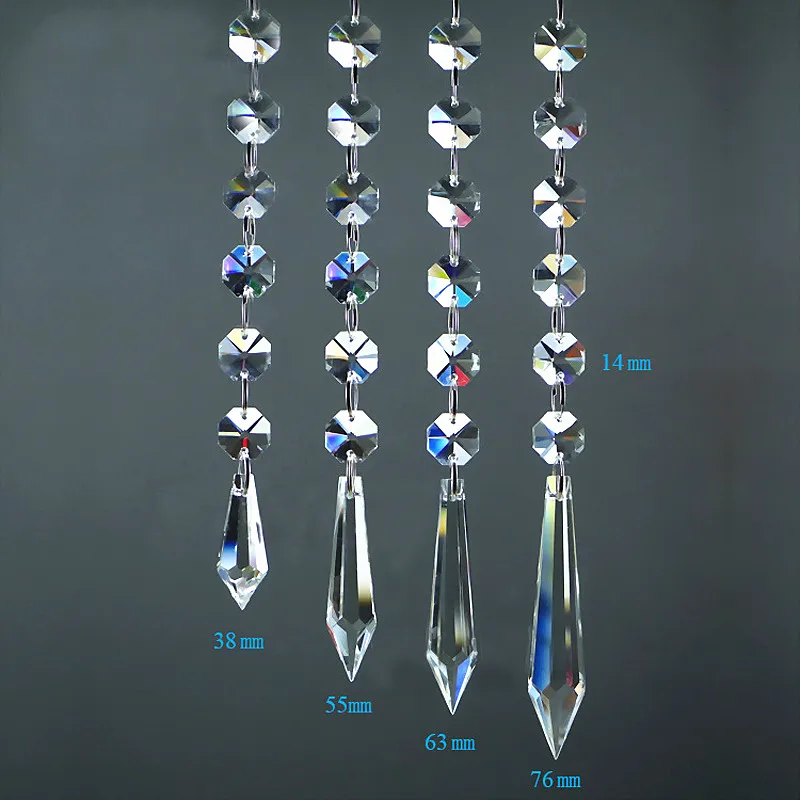 20pcs High Quality Clear K9 14mm Crystal Octagon Chandelier Beads With 55mm Icicle Prism Crystal Chandelier Pendants