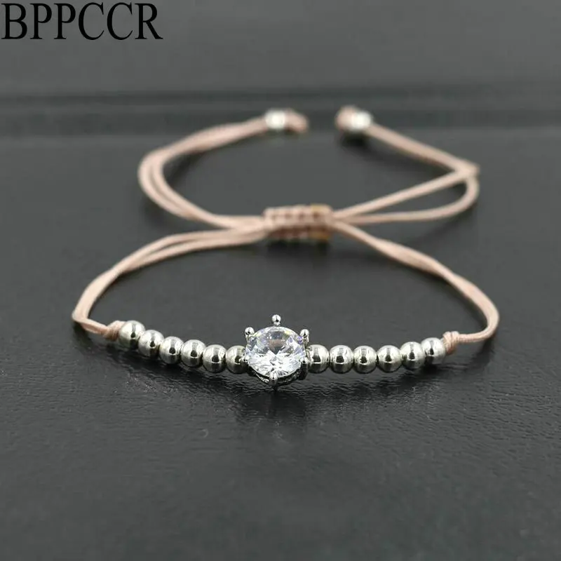 BPPCCR Silver Color Shiny CZ Crystals 4mm Copper Beads Braided Bracelet Red Rope Thread String Lucky Women Bracelets Pulsears