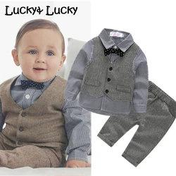 (4pcs/set) wedding baby clothing set newborn baby clothes shirt+vest+pant+bow