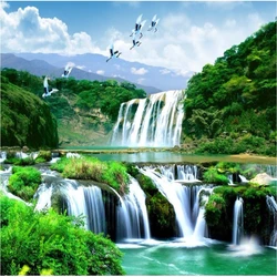 Custom waterfall mural natural landscape forest flowing water  painting home decoration Self-adhesive material 3d wallpaper