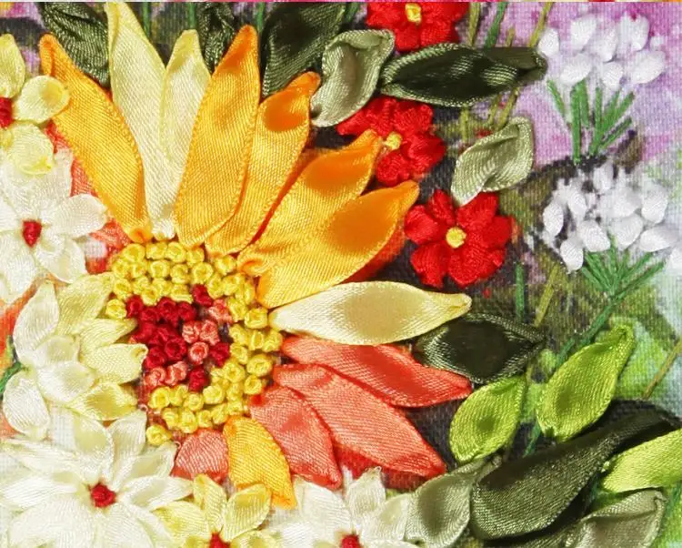 Needlework,DIY Ribbon Cross stitch Set for Embroidery kit,Happy sunflower vase ribbon Cross-Stitch handwork wedding wall decor