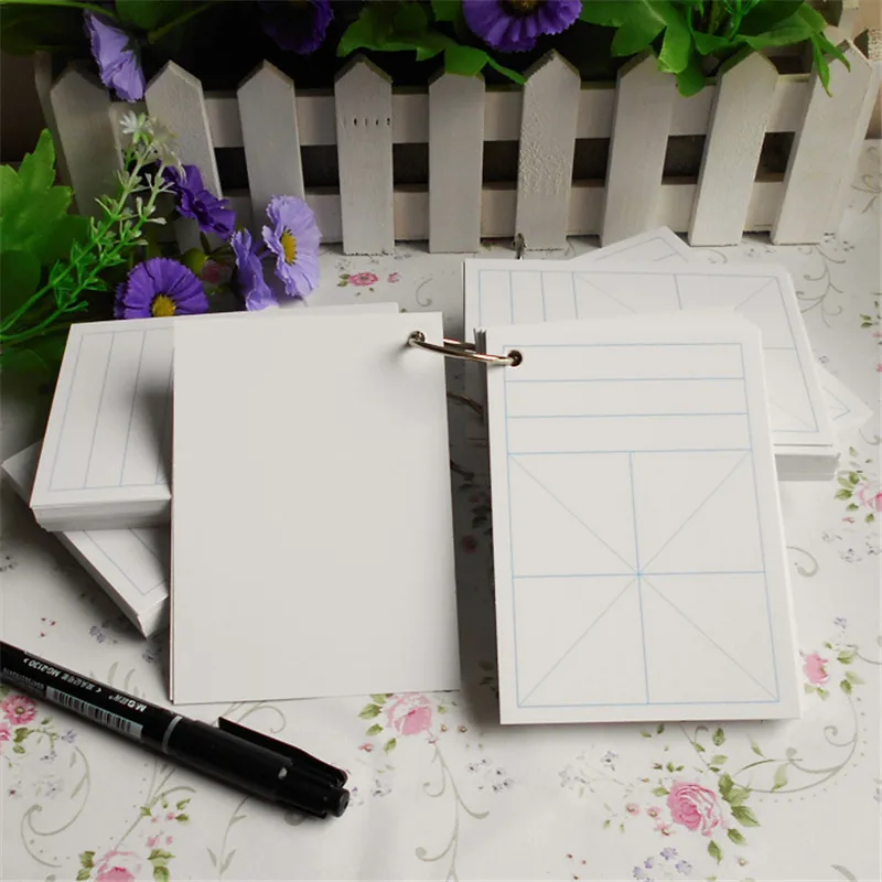 Beyaz boş ızgara pirinç taşınabilir dizüstü yazma pinyin çince karakterler kartları, 2 paket, boyutu 11cm * 8cm,100 sayfa toplam