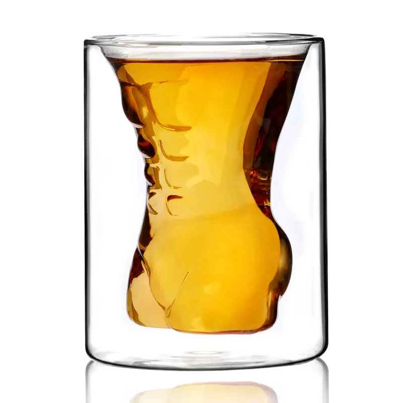 Double-layer Glass cup Strong Man,Creative 180ml Heat-Resistant Glass wine Beer coffee Juice Dinkware Home office Bar Party gift