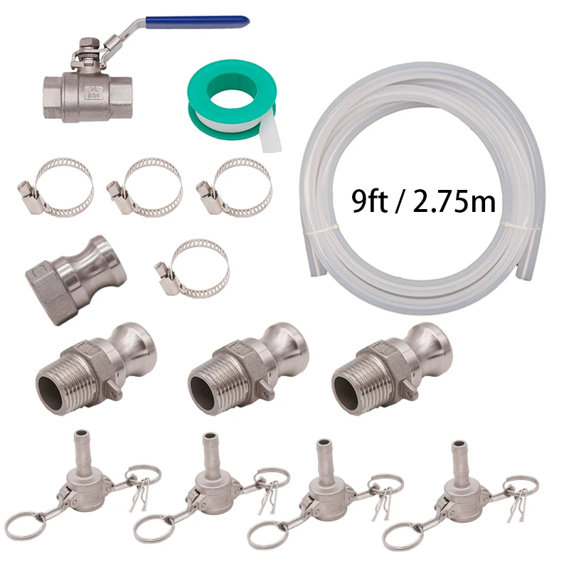 Transfer Pump Camlock Quick Connect Kit Homebrew Pump Accessories Food Grade Silicone and Stainless Steel 304