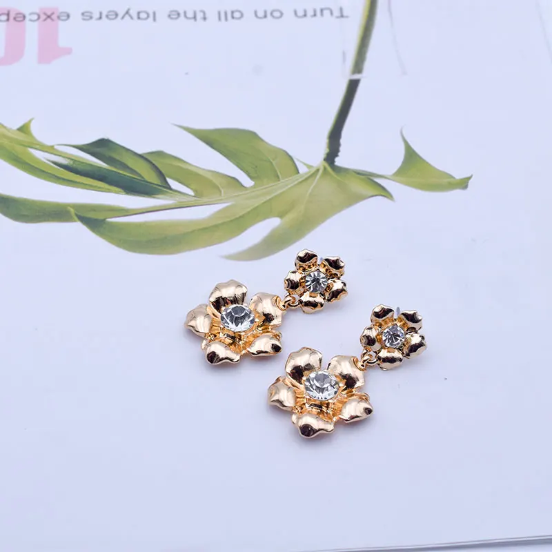 Carvejewl post earrings double flower pendant dangle earrings for women jewelry girl gift new fashion rhinestone earring hot