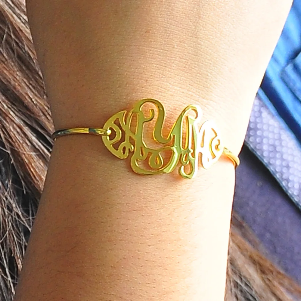 

Customized Bangle Custom Nameplate Thin Bangle Personalized 3 Letters Monogrammed Jewelry Special Gift For BBF