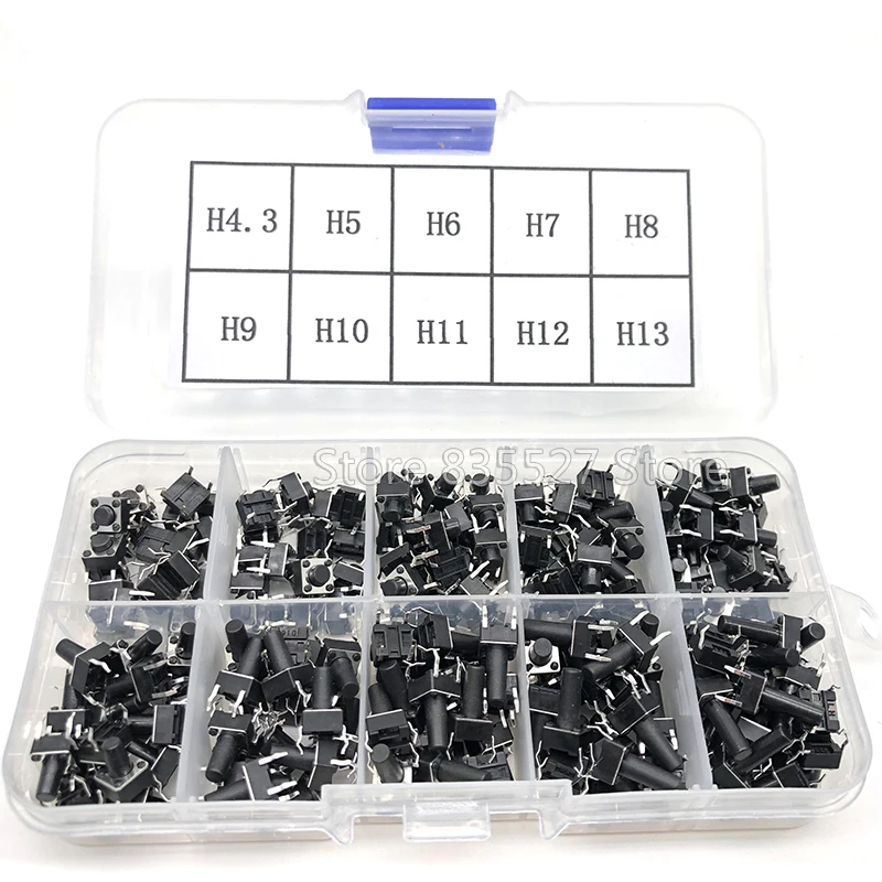 200pcs / 10 models 6*6 Light micro touch Switch sets Push Button Switch Kit , Height: 4.3MM - 13MM DIP 4Pin 6x6 Keys Tact ON/OFF