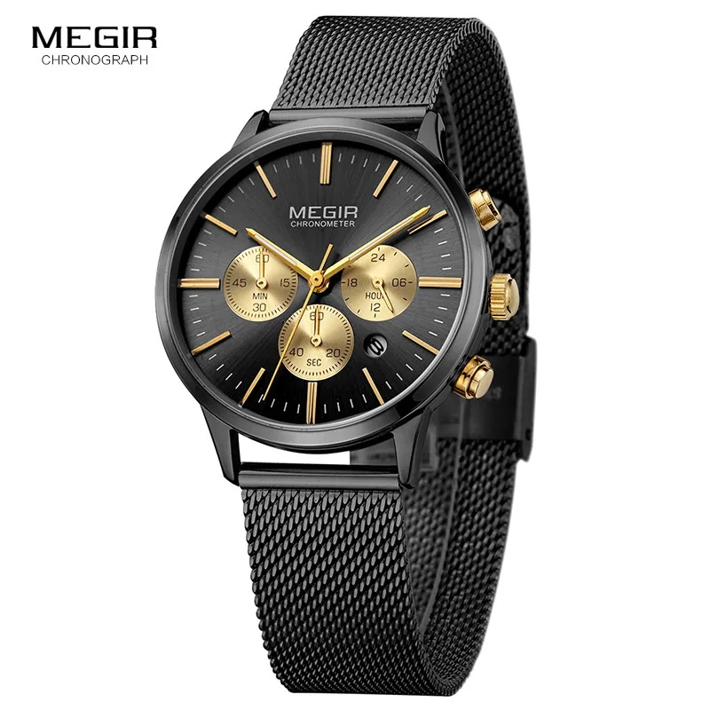 MEGIR Women\'s Chronograph Steel Quartz Watches Fashion Waterproof Luminous 24-hour Analogue Wristwatch for Woman Lady 2011L-1N3