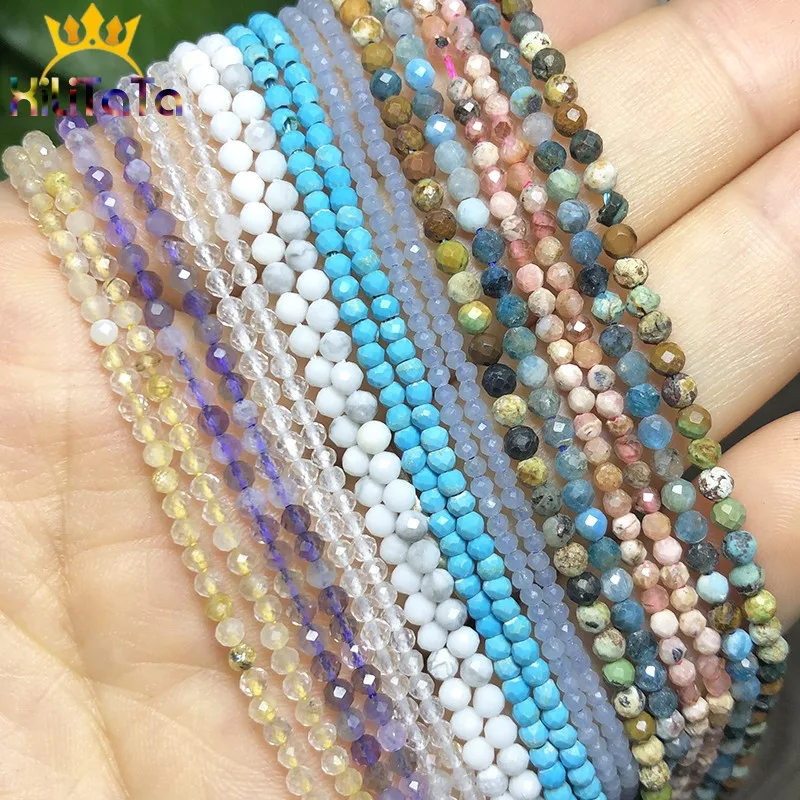 2mm Natural Faceted Quartz Amethysts Turquoises Apatite Stone Round Loose Beads For Jewelry Making DIY Bracelet Accessories