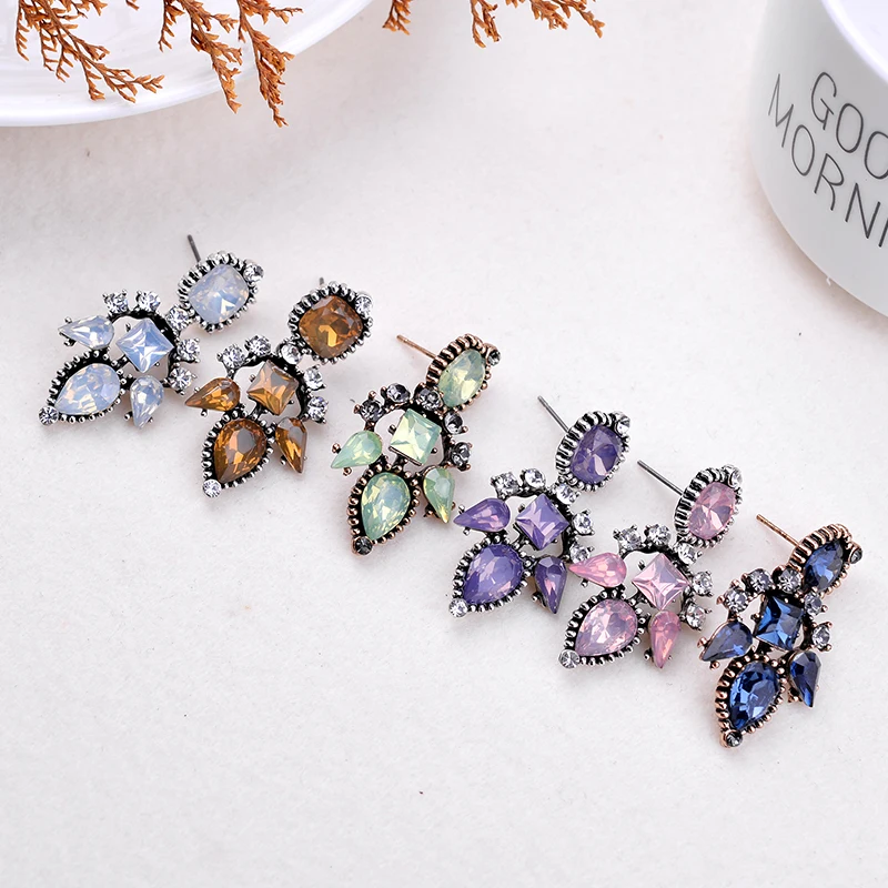 LUBOV Colorful Acrylic Opal Stone Rhinestone Drop Earrings Geometric Women Piercing Earrings Wedding Jewelry 2019 Christmas Gift