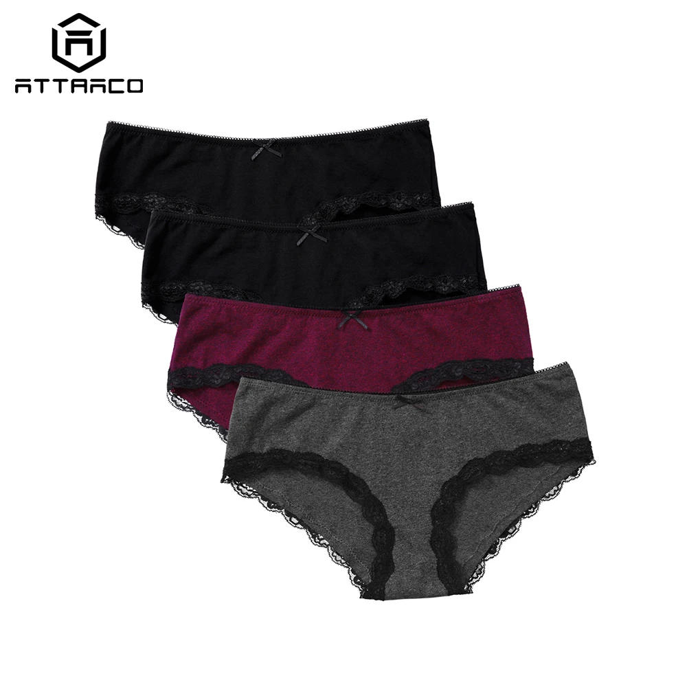 ATTRACO Women Underwear 4 Packs Cotton Soft Strech comfort solid cozy Panties Ladies Bow tie mid waist hot sale