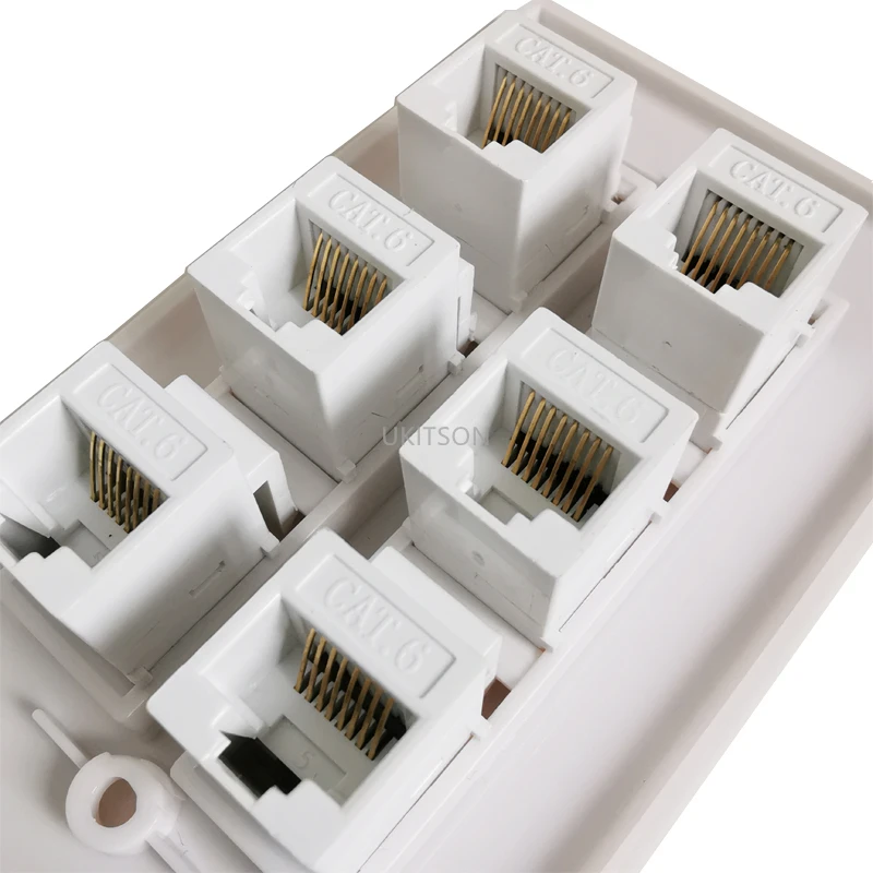 6 Ports RJ45 Ethernet Cat6 Keystone Female to Female Wall Plate In White For North South America Network Face Panel