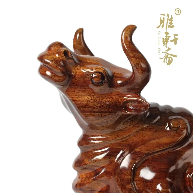 Zhai Gallery mahogany crafts wood carved wooden ornaments 12 Feng Shui cattle fortune twelve zodiac animal cattle