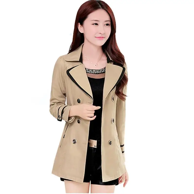 

New3 Season lapel double Breasted Trench Coat British Ladies Self-cultivation Beige Coat For Women Causal Stylish Black Pea Coat