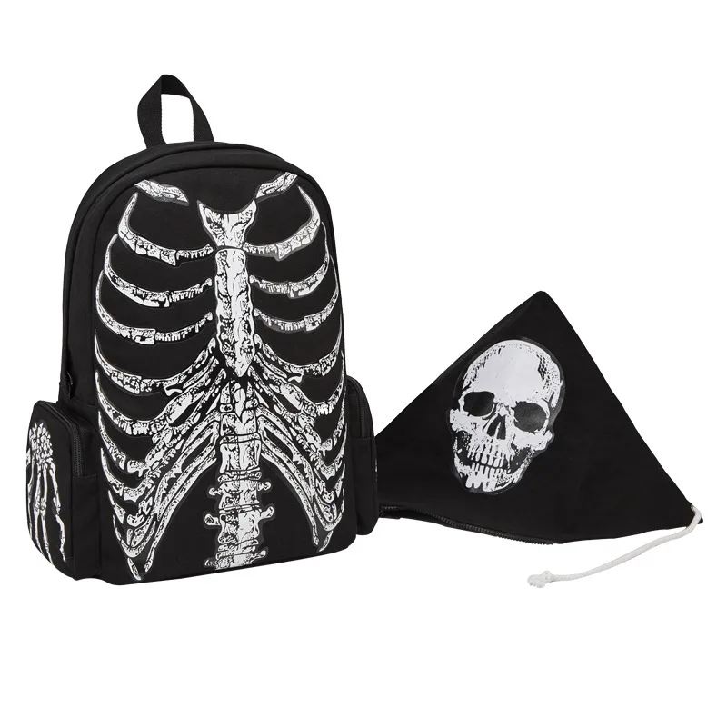 JIEROTYX-mochila de lona multifuncional para Halloween, morral escolar Unisex con estampado de calavera y esqueleto, bolsa de viaje de diseño gótico