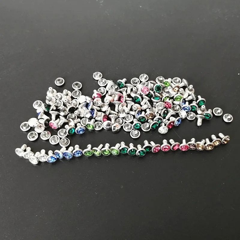 100pcs/bag 6mm Multicolor Rhinestone Rivets DIY Clothing Bag Shoes Crafts Decoration Supplies Garment Sewing Drill Nail Button